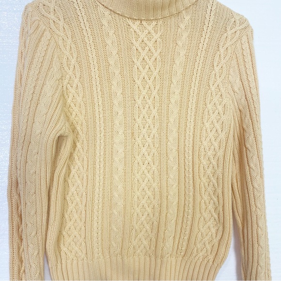 Wainscott Mustard Yellow Cableknit Cotton Sweater Size Large - Picture 3 of 9